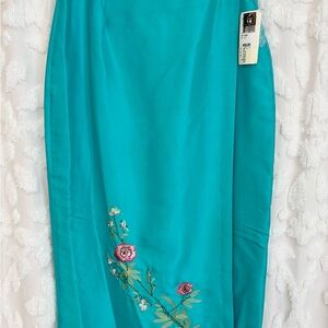 NWT Russell Kemp Silk Pencil Skirt with Floral Embroidery Size 14